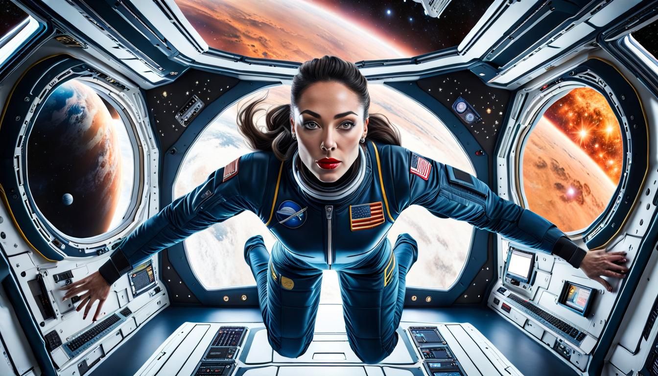 Astronaut Floats in Zero Gravity Spacecraft