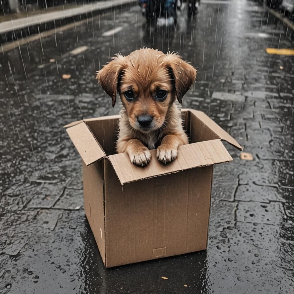 Sad Puppy Seeks Shelter from Rain