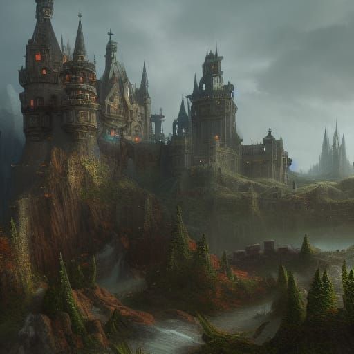 Fantastical Castle in Detailed Matte Painting Style