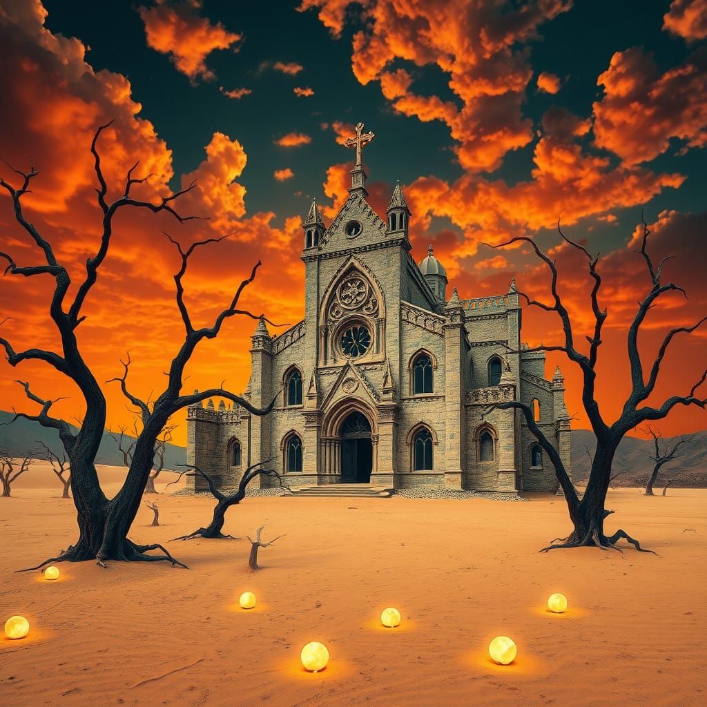 Gothic Cathedral Melts into Desert Sands in Dali-Inspired Su...