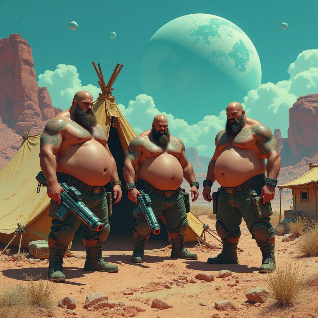 Dystopian Brutes on Alien Planet in Hyperrealistic Sci-Fi