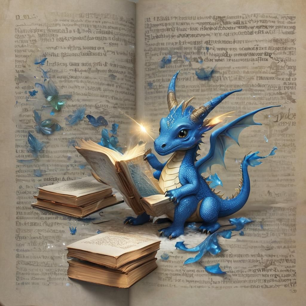 A reading little clever dragon