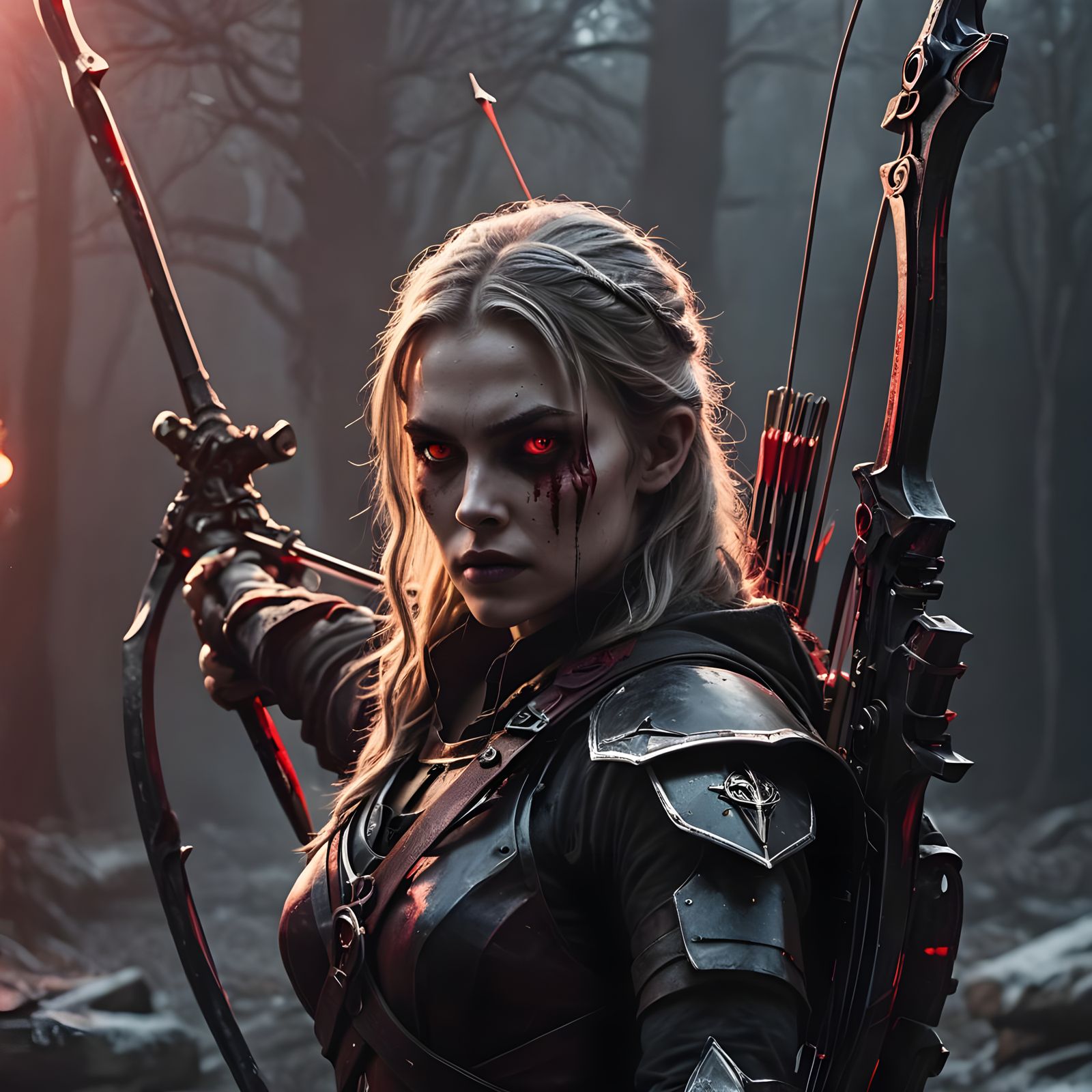 Powerful Archer with Glowing Eyes: Cinematic Film Still