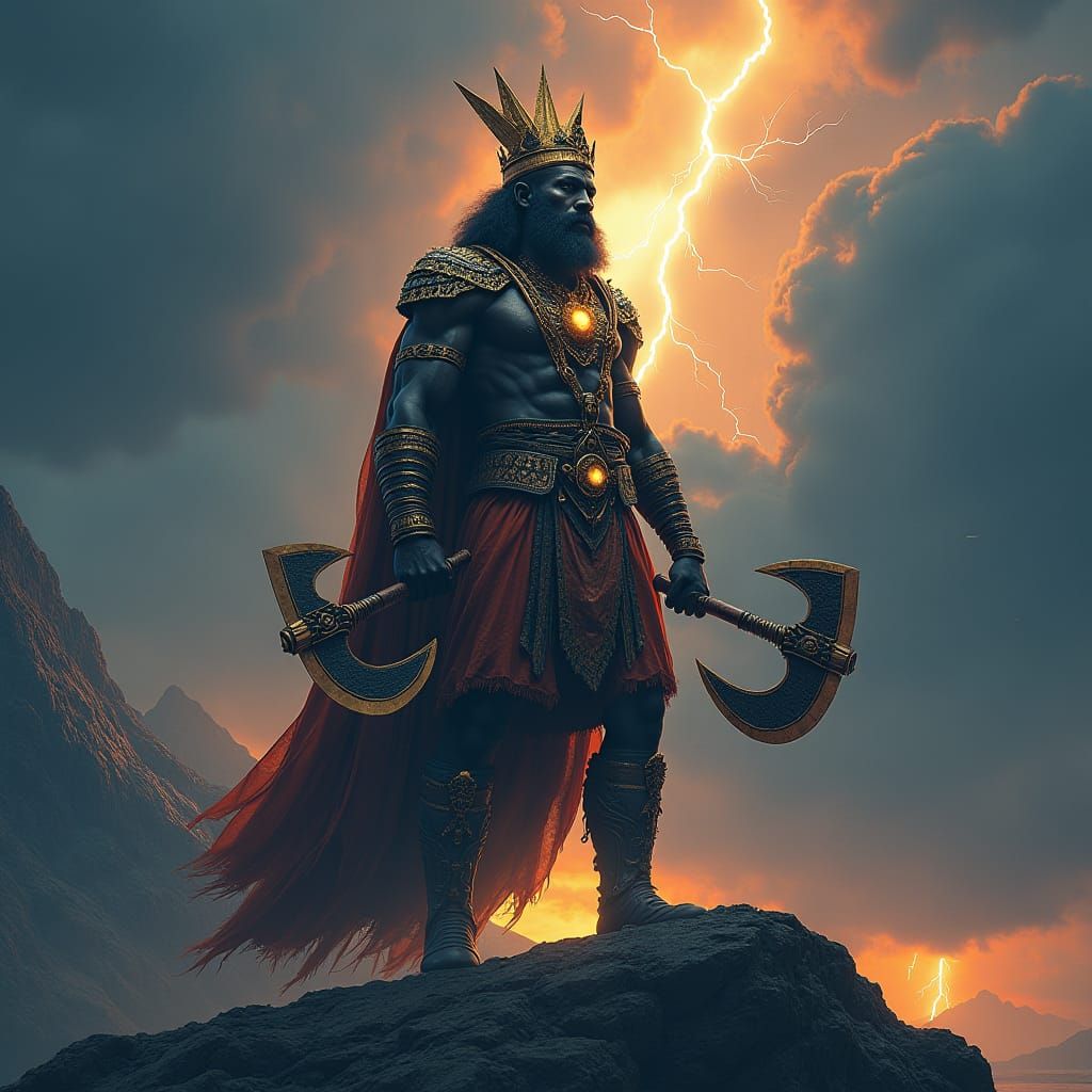 Regal Black Warrior King on Mountain Peak