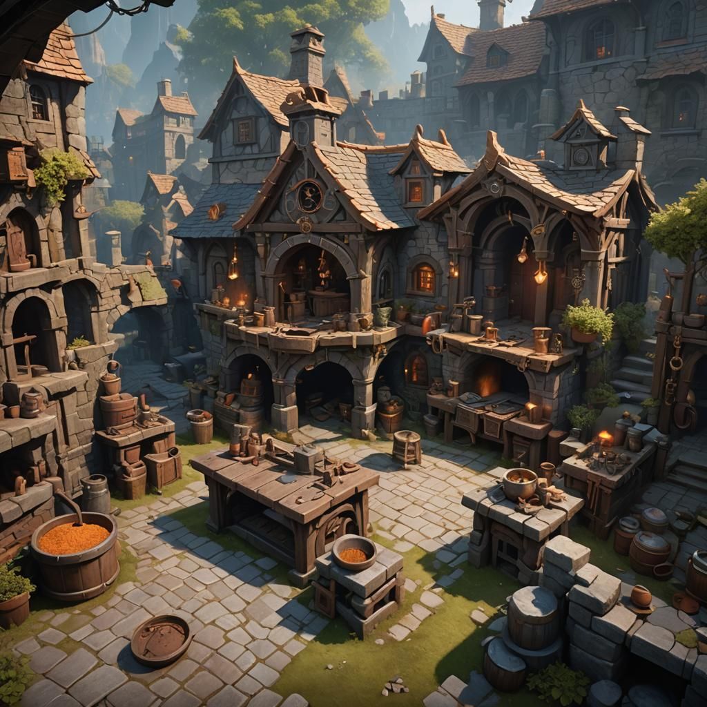 Horseshoe Blacksmith in Detailed Matte Painting Style