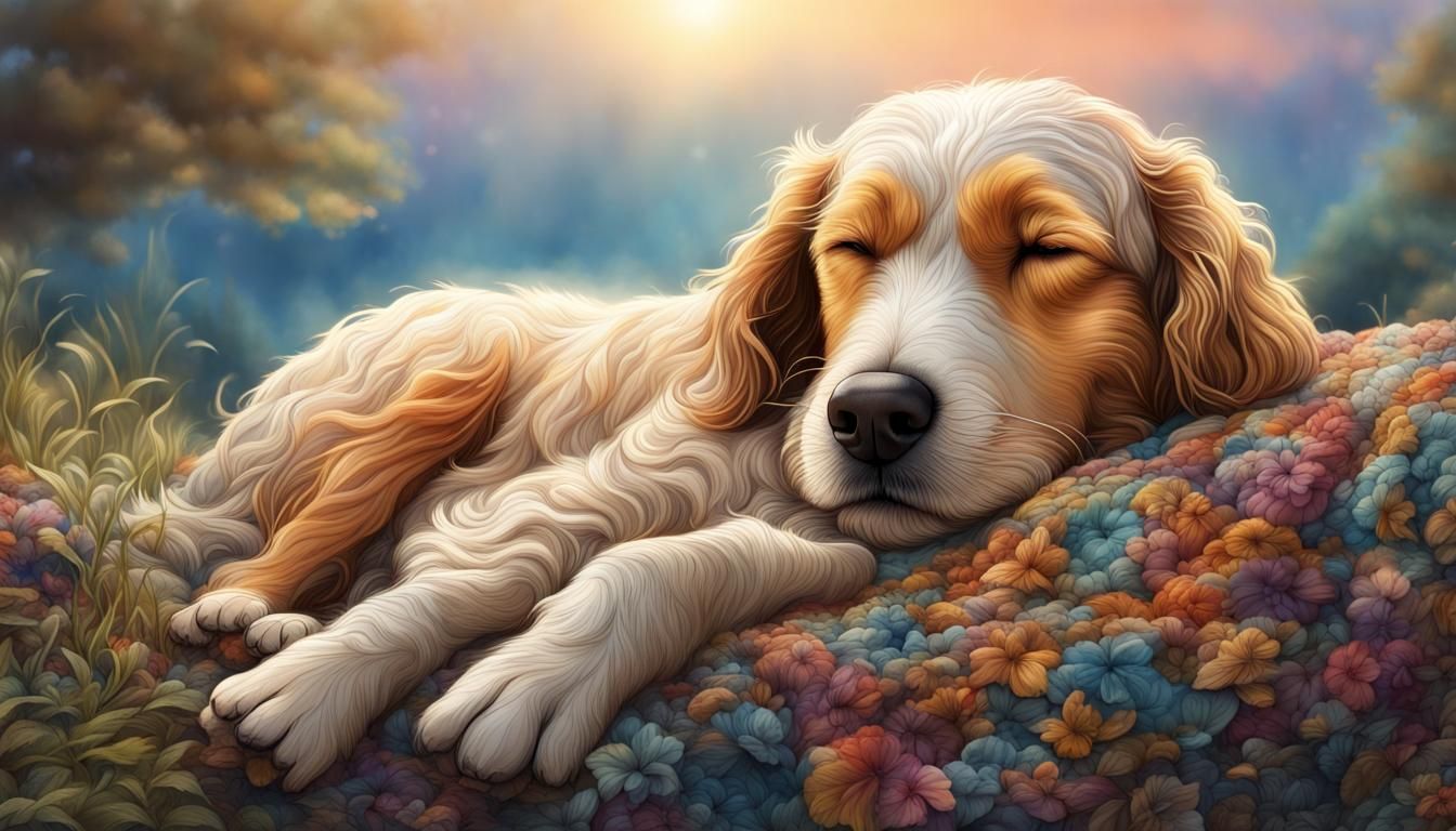 Dog Sleeping Peacefully in Heaven: Photorealistic Concept Ar...