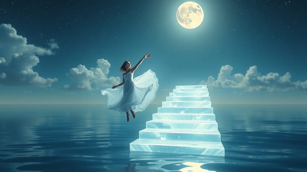 Glowing Stairway to the Moonlit Night Sky