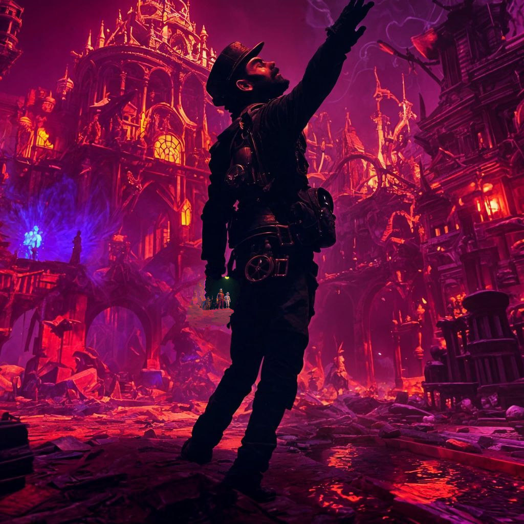 Cyberpunk Warrior Soars Through Steampunk Sky