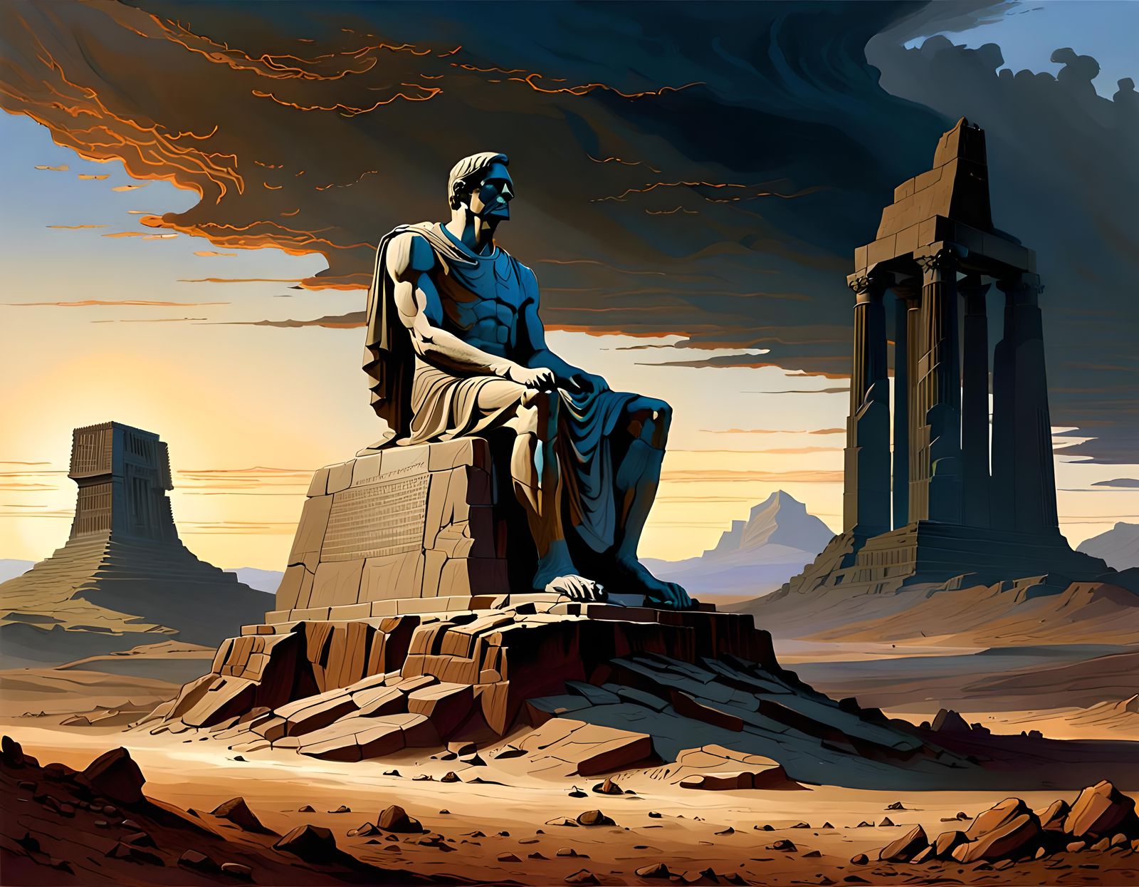 Ozymandias: Colossal Statue in Barren Desert
