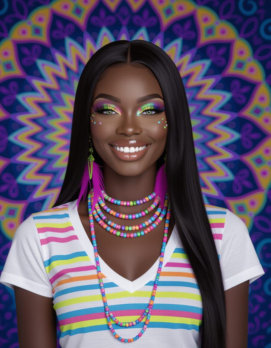 Whimsygoth Portrait of Exotic Woman in Psychedelic Style