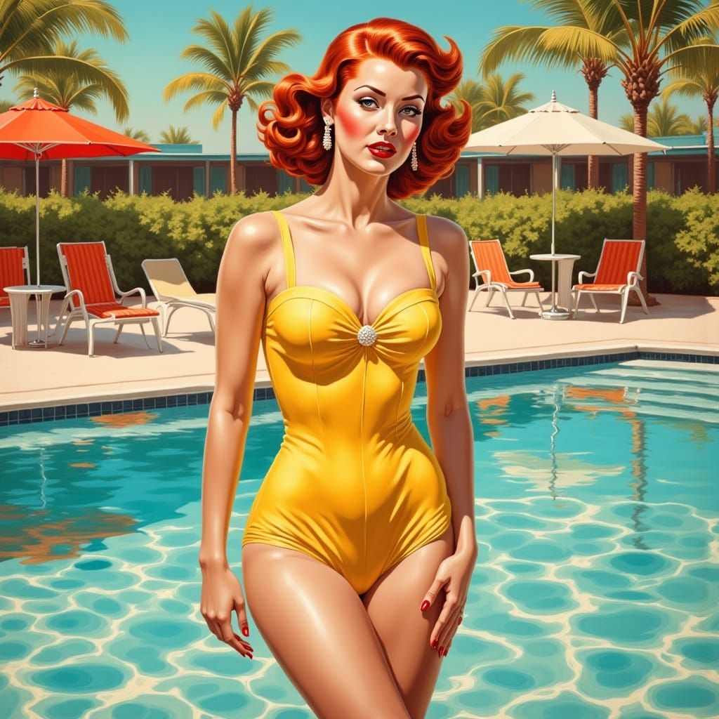 Retro Pin-Up Girl in Oil Painting Style