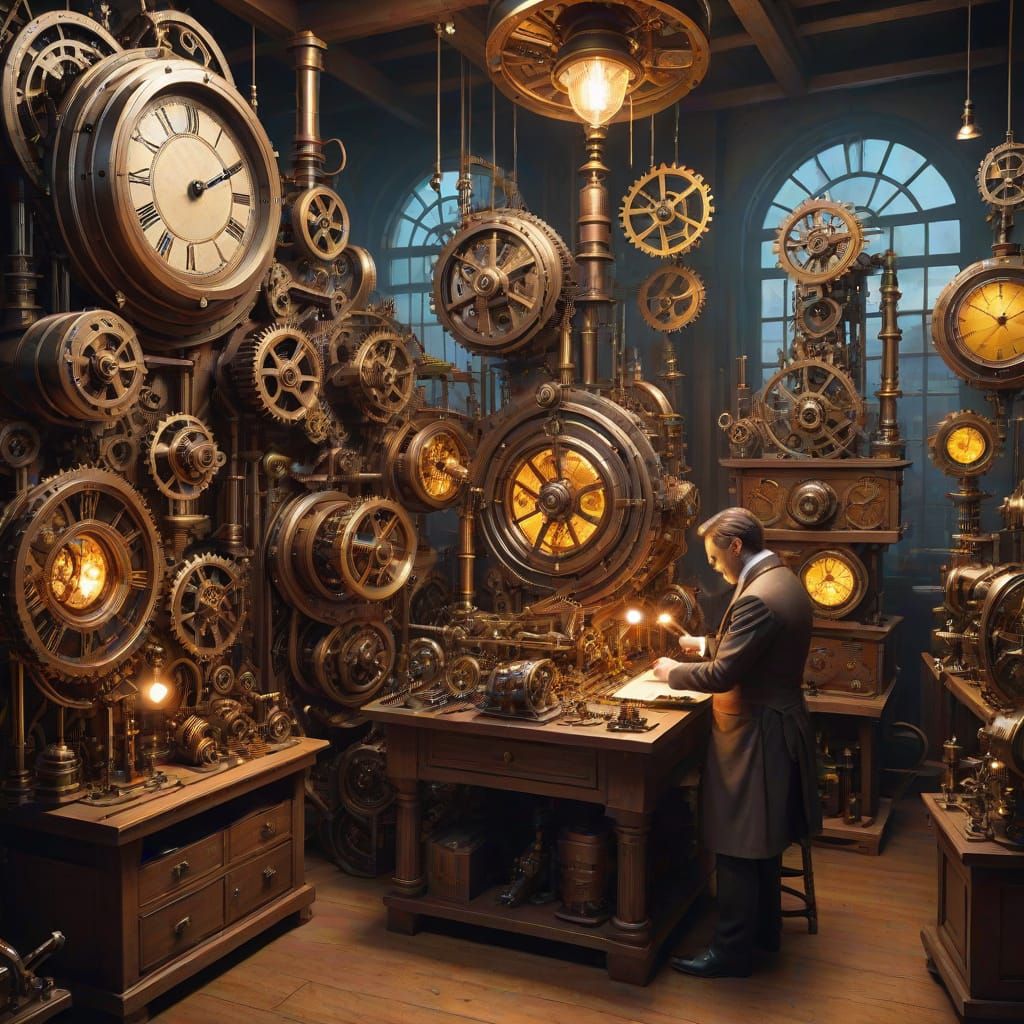 Steampunk Clockwork Inventor in Victorian Studio
