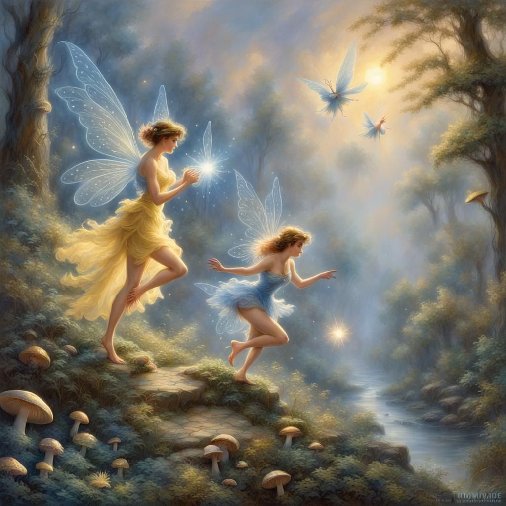 Fairies Clash in Ethereal Fantasy Landscape
