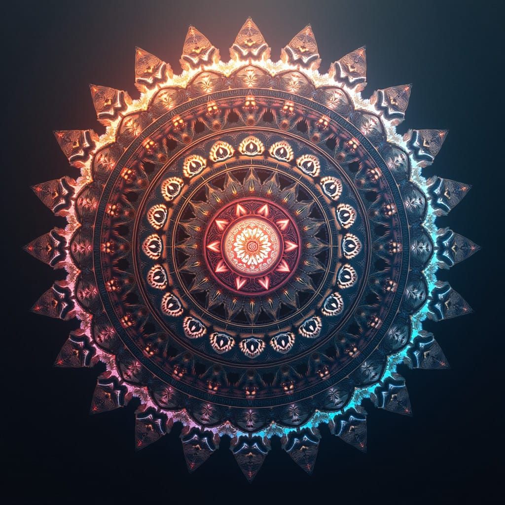 Surreal Geometric Mandala Radiates Serenity