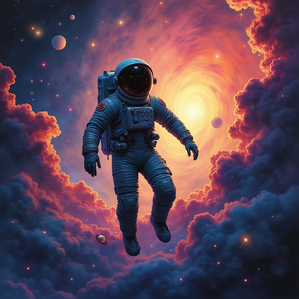 Astronaut in Nebula with Crystalline Spiderwebs