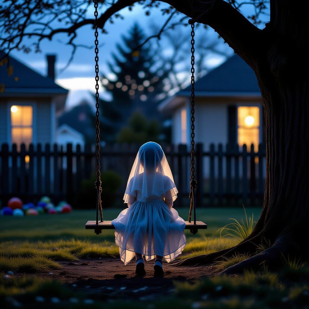Ghost Child on Swing in Ethereal Photography Style