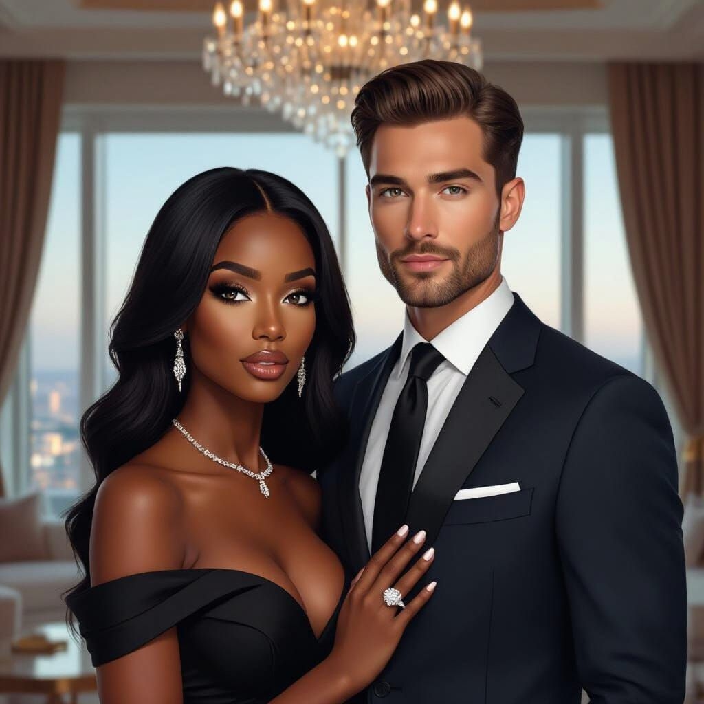 Elegant Black Woman in Penthouse, Realistic Portrait