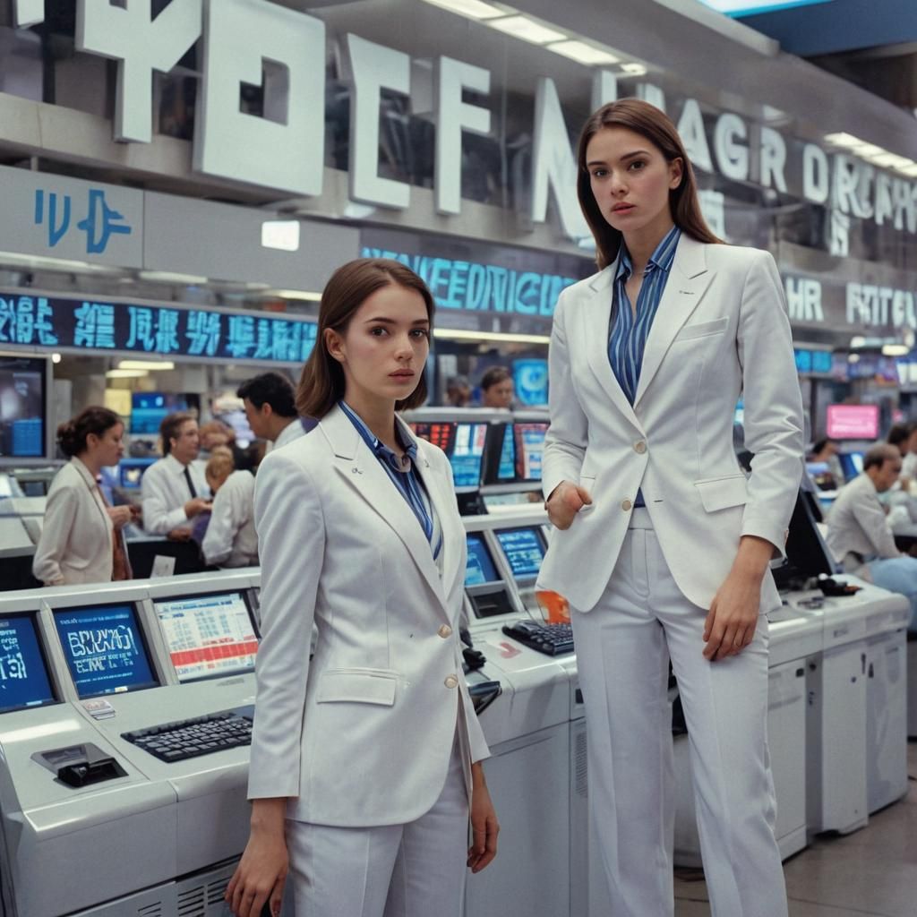 Futuristic Stock Trading Floor in Cyberpunk Style