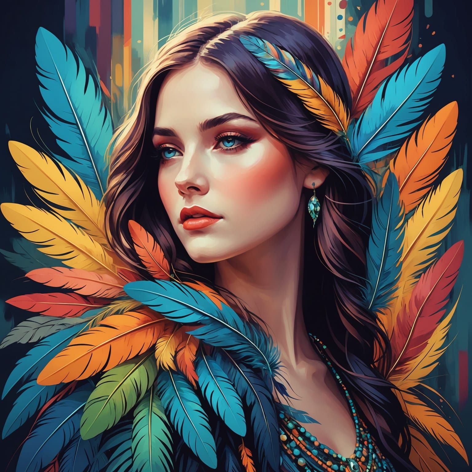 Dreamlike Girl in Art Deco Digital Impressionism