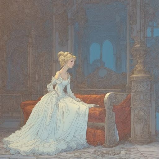 Cinderella in Moebius Style: Hyperdetailed Illustration