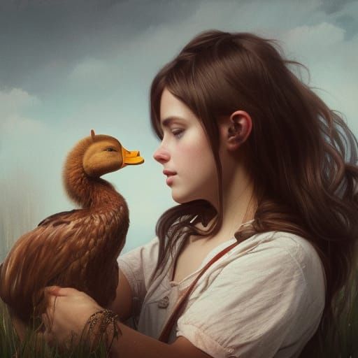 Farmhouse Girl with Animals, Hyperdetailed Portrait