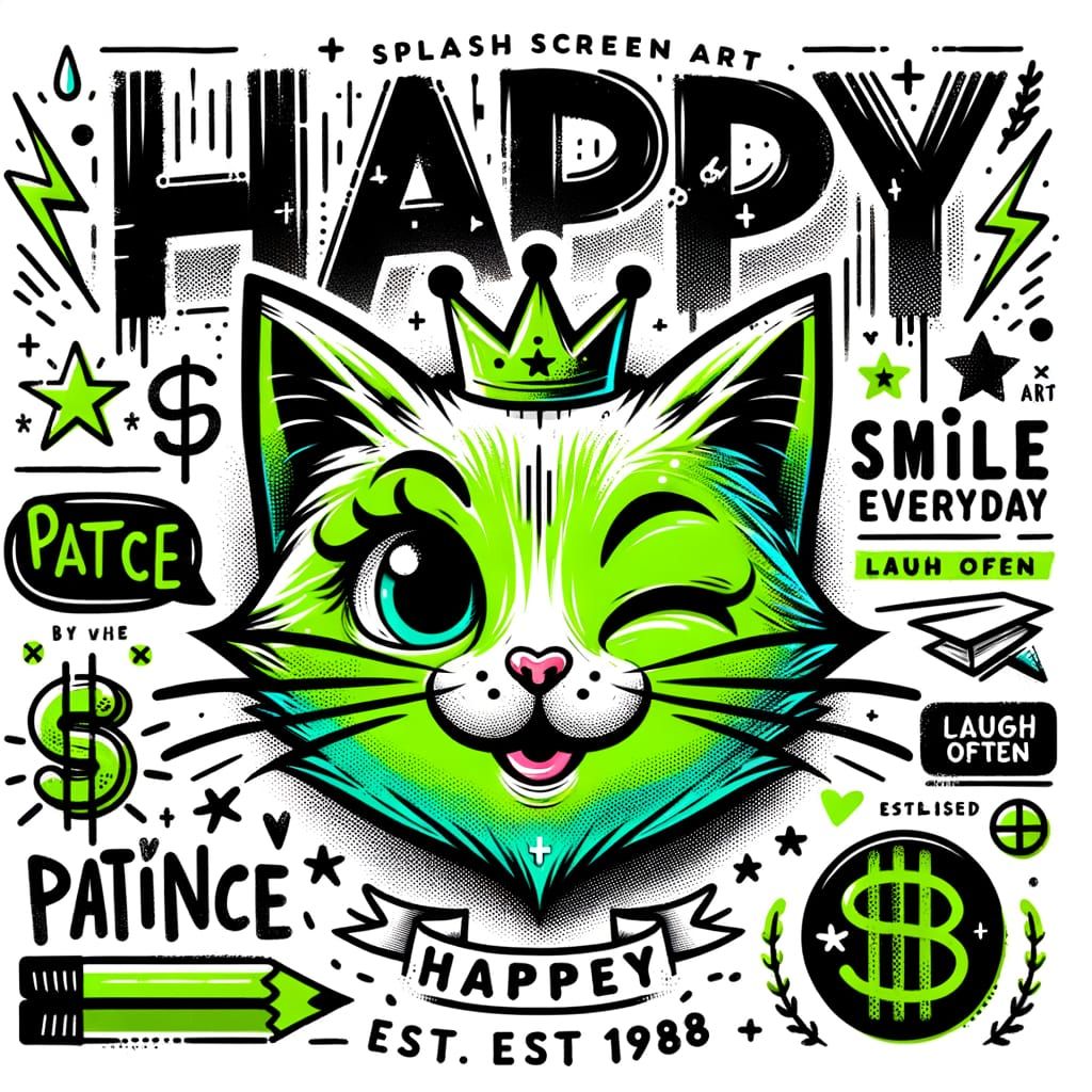 Green Graffiti Cat T-Shirt Design in Streetwear Style