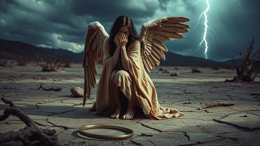 Fallen Angel in Desolate Wasteland: Dark Fantasy Art