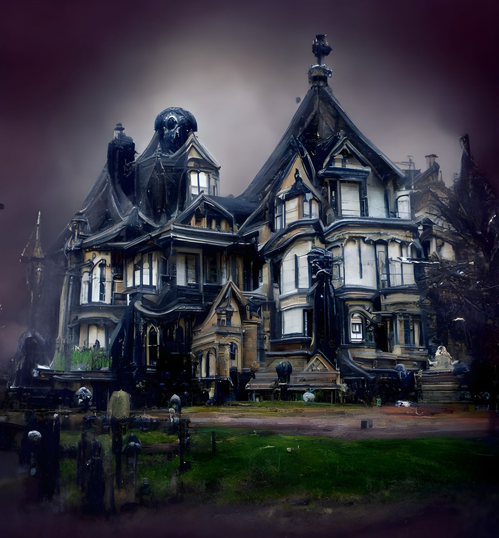 Haunted Queen Anne House in Gothic Horror Style