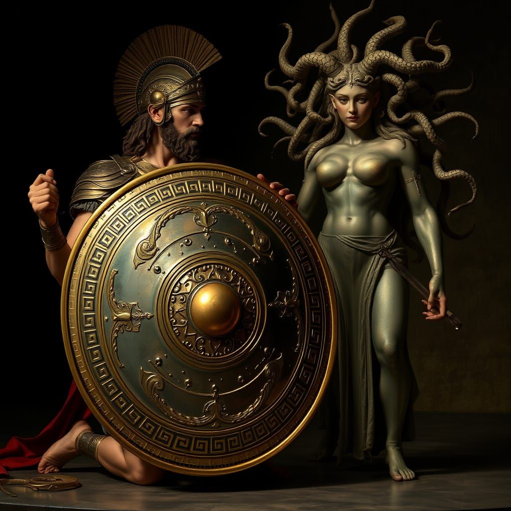 Heroic Perseus Meets Medusa in a Dark, Mythological Masterpi...