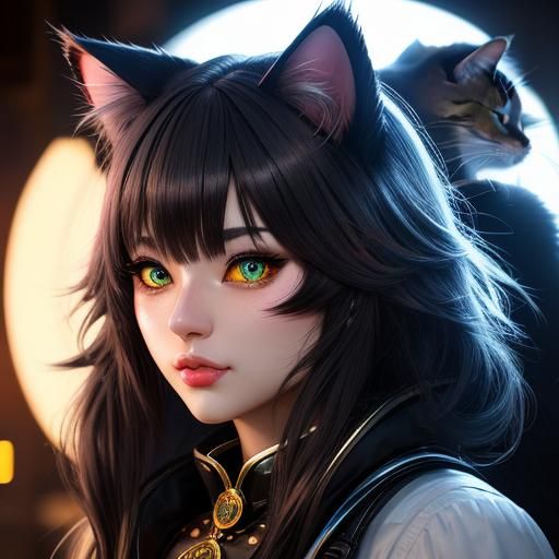 Kawaii Cat-Eared Neko Girl with Volumetric Lighting