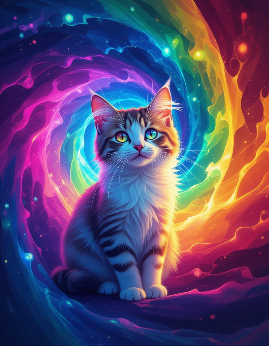 Opal Cats Swirling in a Rainbow Tornado