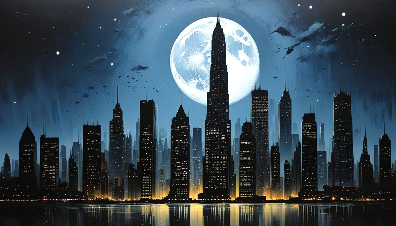 Cyberpunk Cityscape at Night in Lithography Style