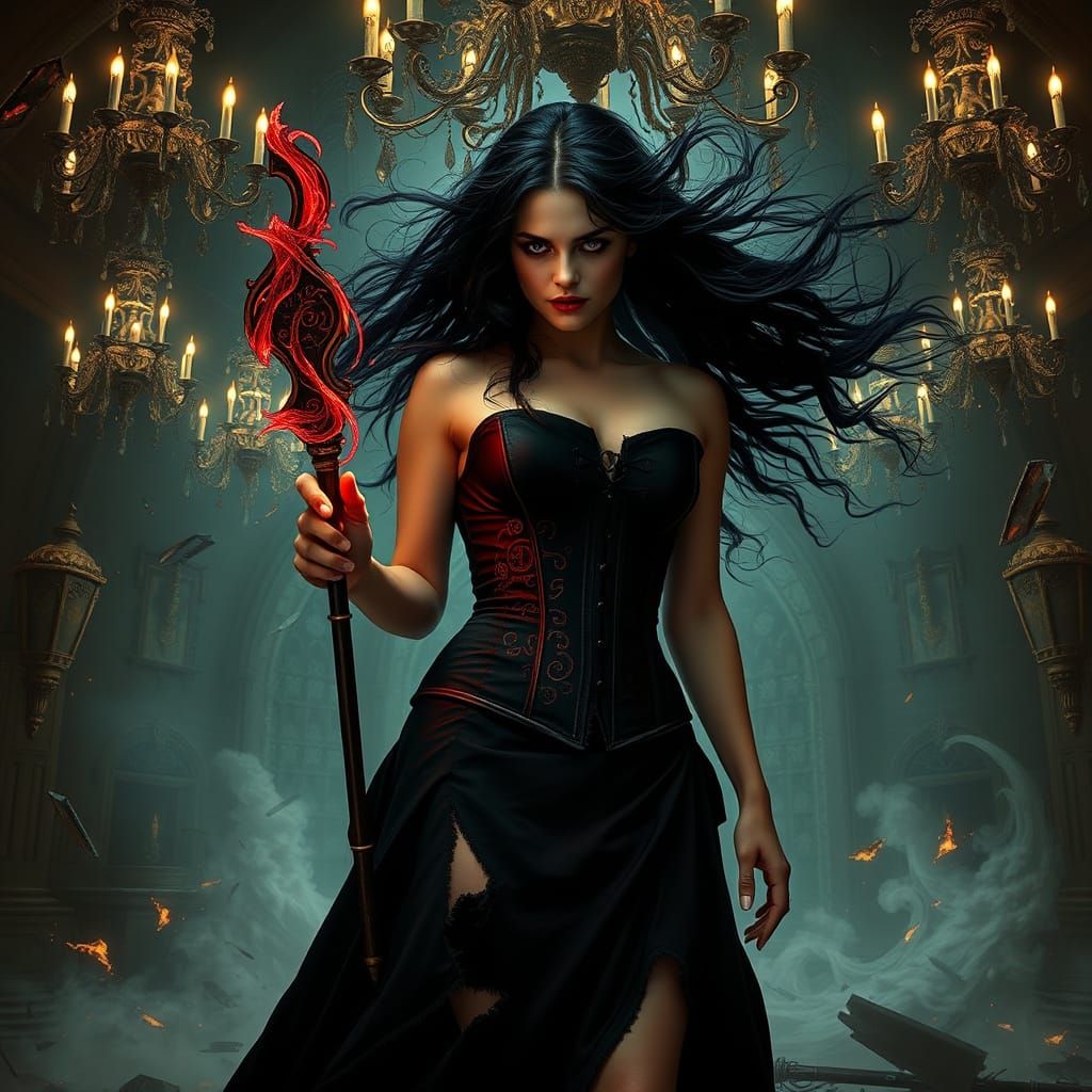 Bellatrix Lestrange Portrait in Gothic Ballroom