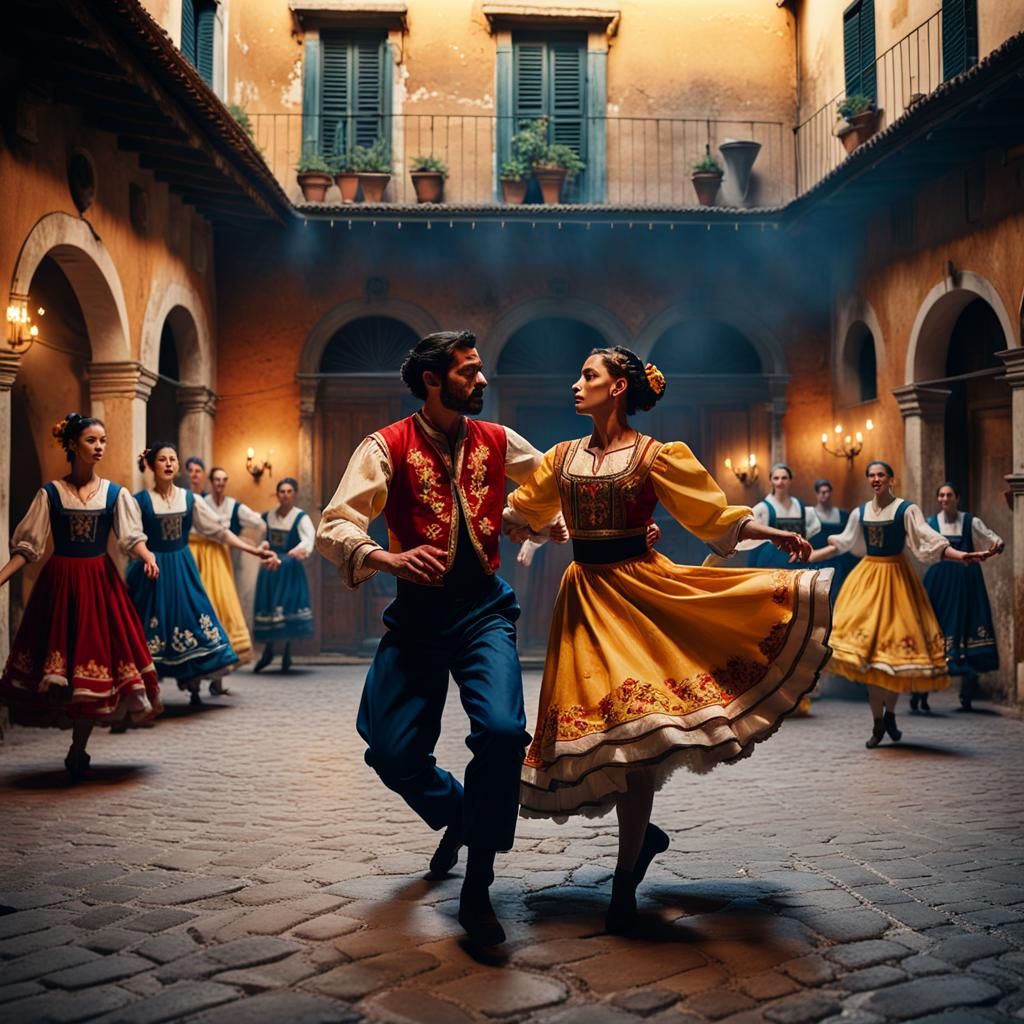 Italian Tarantella Dance in Golden Hour Light
