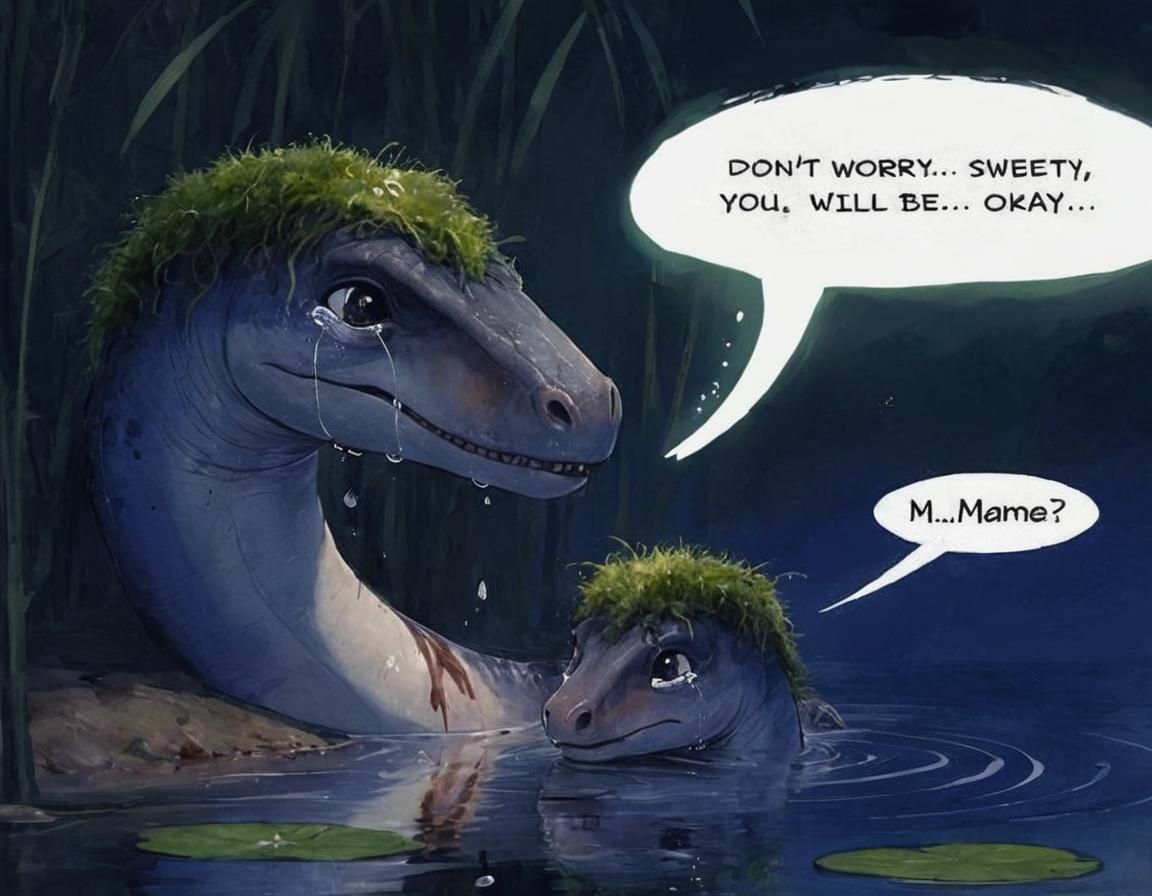 Anime Plesiosaur's Loss: Watercolor and Digital Art