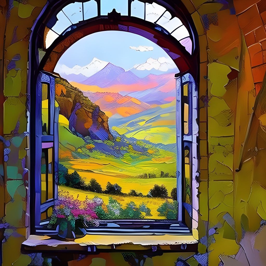 Gothic Windows Frame Magical Dragon View