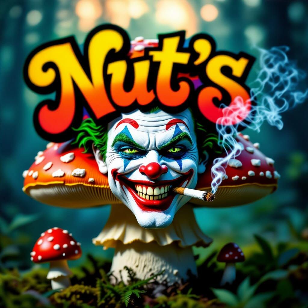 Psychedelic Joker on Mushroom with Graffiti Text