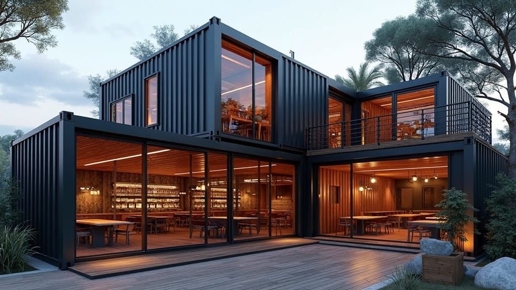 Modern Shipping Container Steakhouse and Chopperia in Indust...
