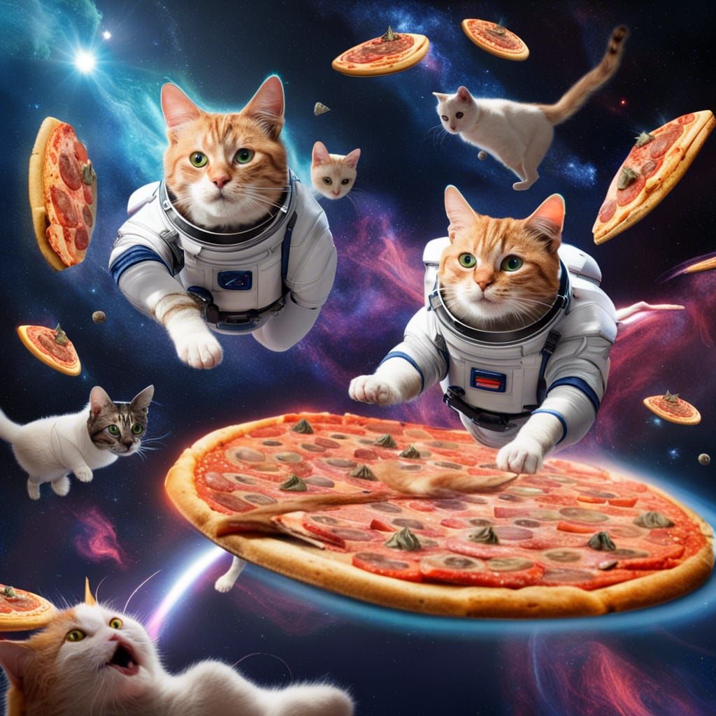 Cats on Pizza Fly Through Space Portal