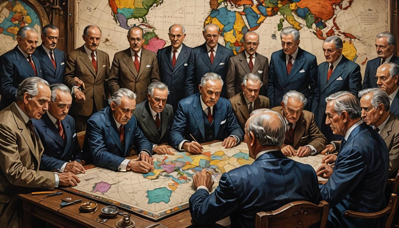 Post WWI Political Map in Ornate Style