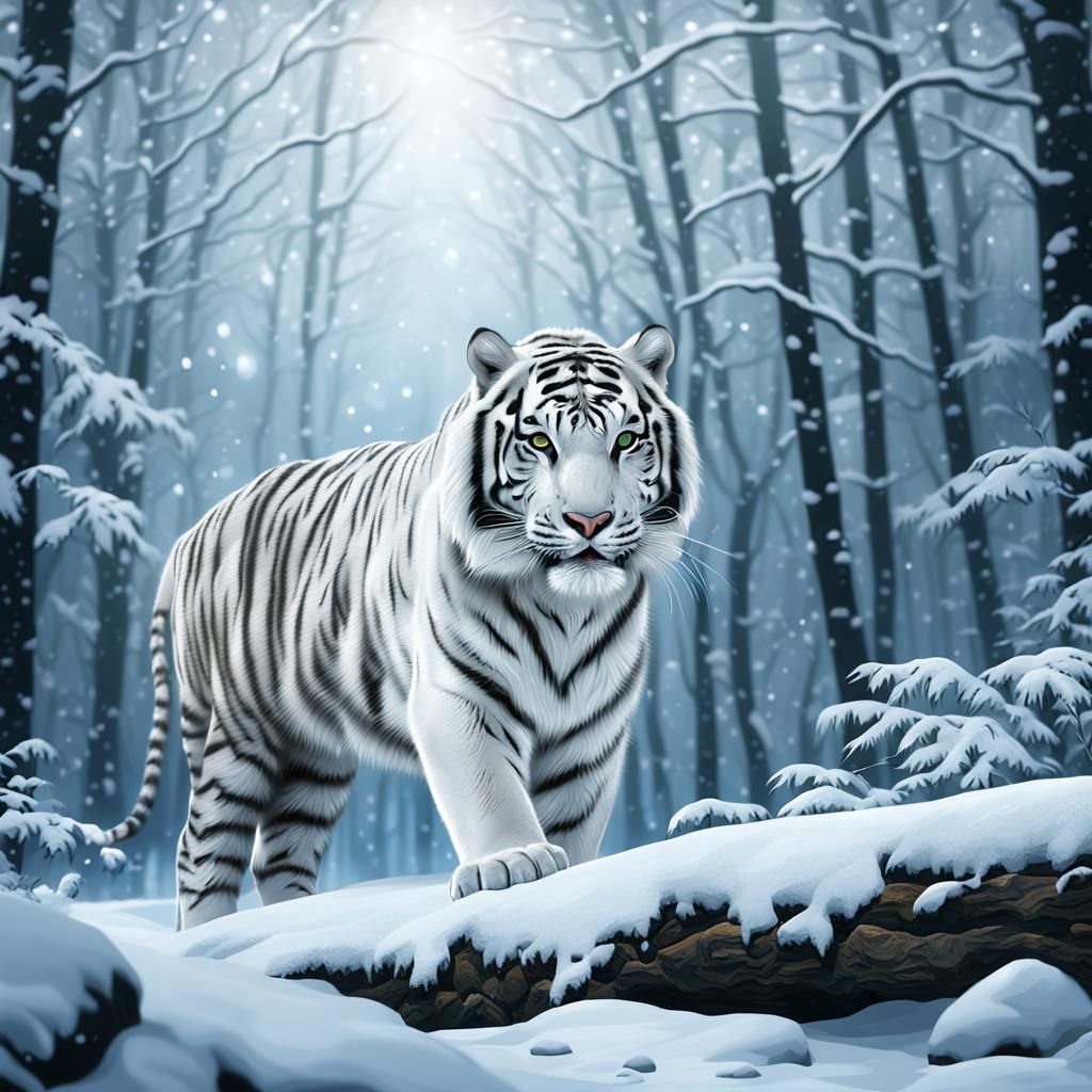 White Tiger in Snowy Forest: Digital Matte Painting