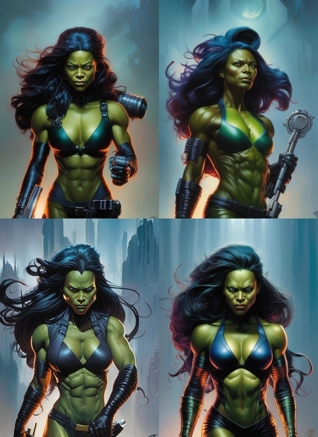 Zoe Saldana as Muscular She-Hulk Crayon Caricature