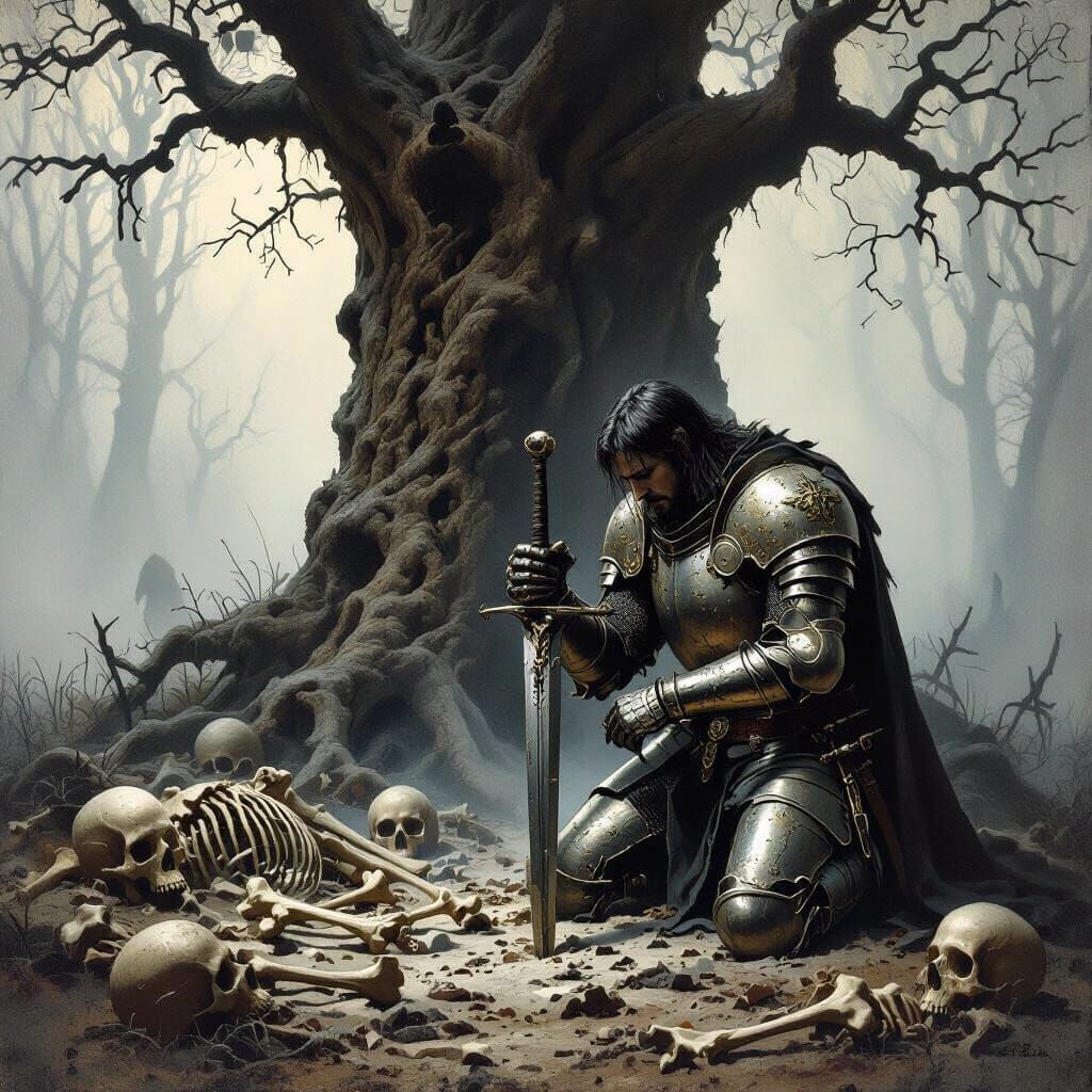 Knight in Haunted Forest: Gritty Realism