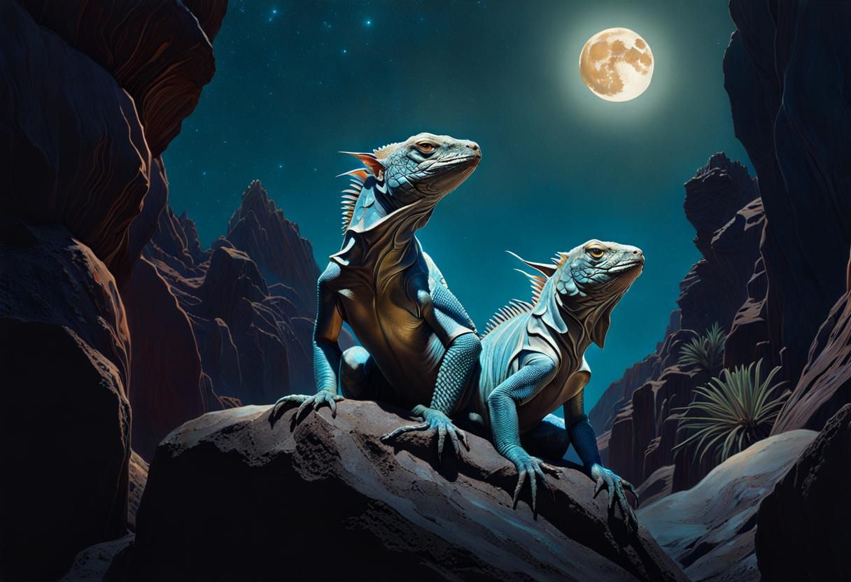 Bioluminescent Cat-Iguanas in Double Exposure Style