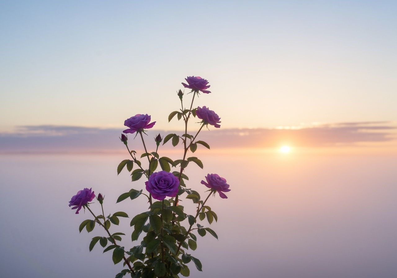 Dreamy Purple Roses in Ethereal Fog