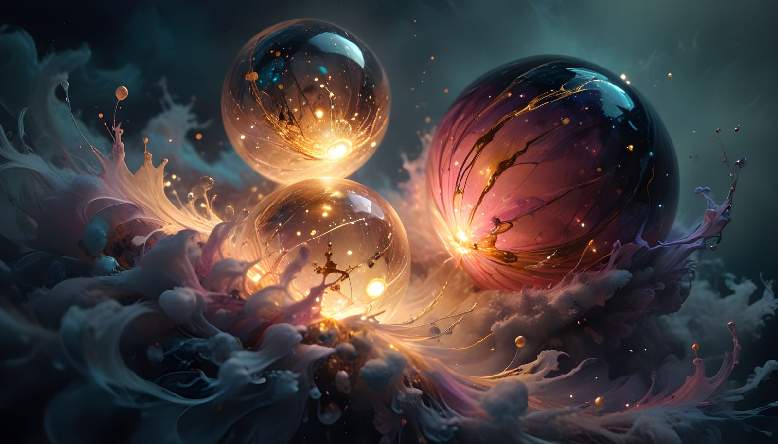 Bioluminescent Landscape with Reflections in Impasto Style