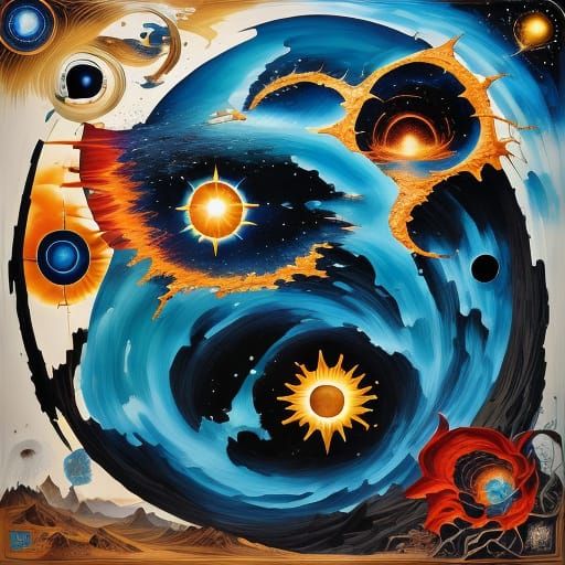 Abstract Surrealist Landscape with Geometric Shapes and Vibr...