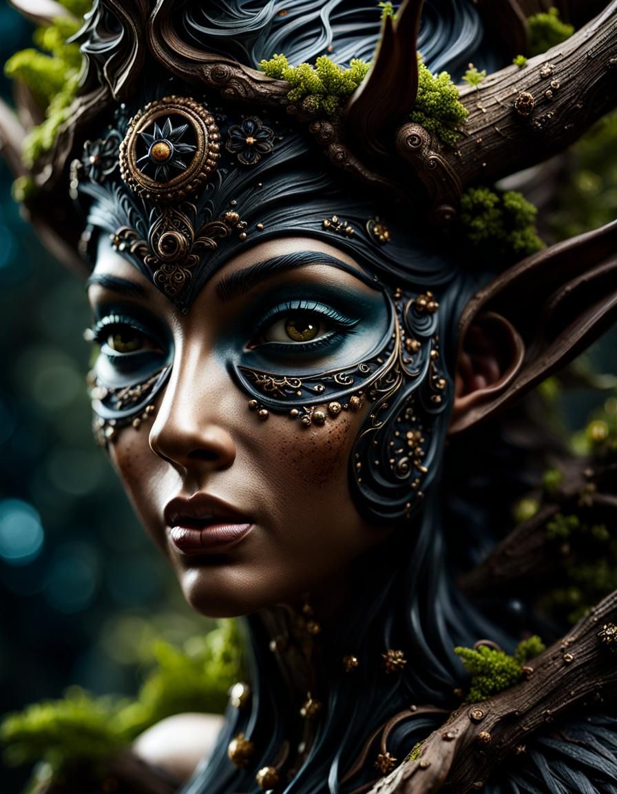 Earthy Tree Spirit Portrait in Hyperrealistic Style