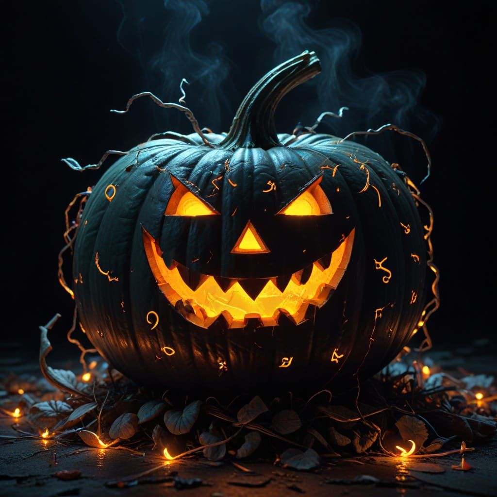 Pumpkin Arcane Glyphs Illuminated by Neon Light