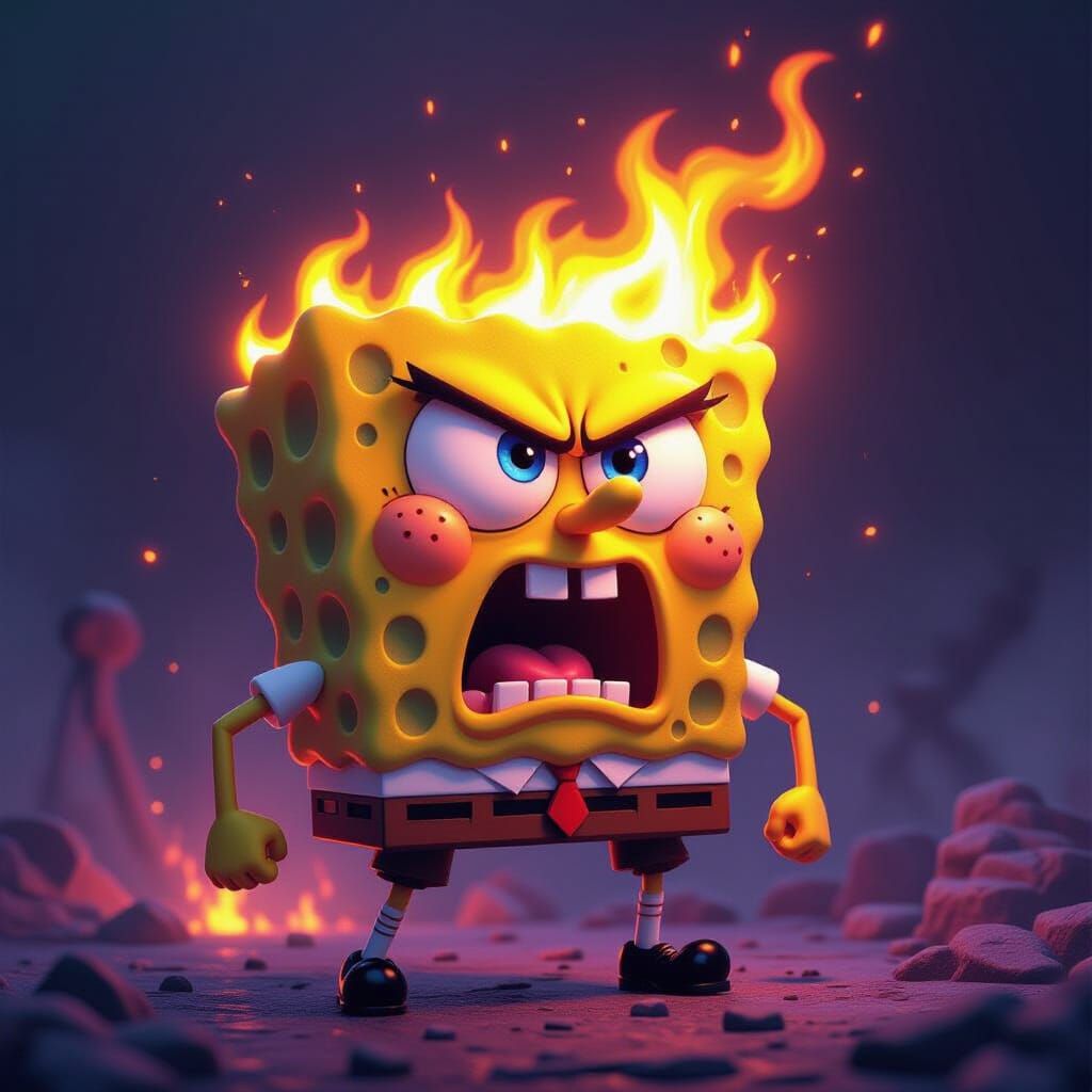 Furious SpongeBob in Dark Fantasy Style